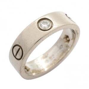 CARTIER 18k Silver Diamond Love Ring #52